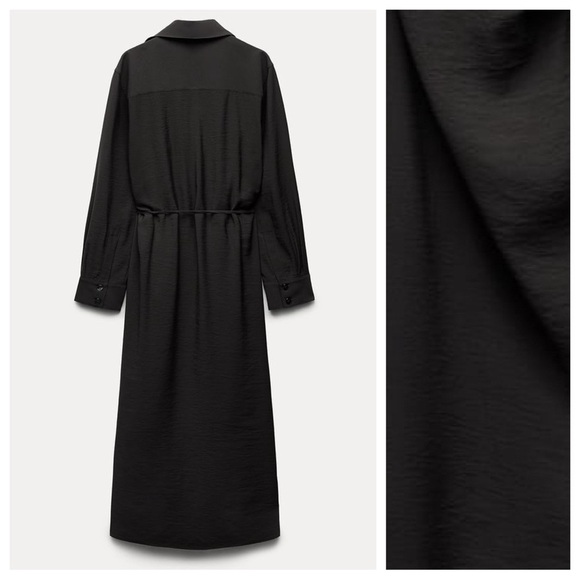 NWT. Zara ZW COLLECTION Anthracite Grey Viscose +Wrap Midi Shirtdress. Size L. - Picture 8 of 11